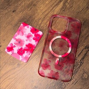iPhone 15 Pro Max Floral Pink Case and wallet - MagSafe Compatibility